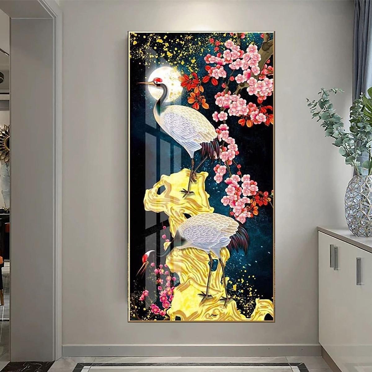 Tranh Tráng Gương Sang Trọng Treo Tường Hiện Đại _ Tranh Pha Lê Đôi Chim Hạc Đẹp