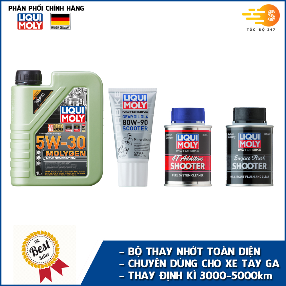 Bộ 4 sản phẩm thay nhớt định kì toàn diện cho xe tay ga Liqui Moly LQN-CB1 - Dùng cho các dòng xe  SH, SH Mode, Airblade, Vision, Lead, Click, Vario, Grande, NVX, Freego, Latte, Janus