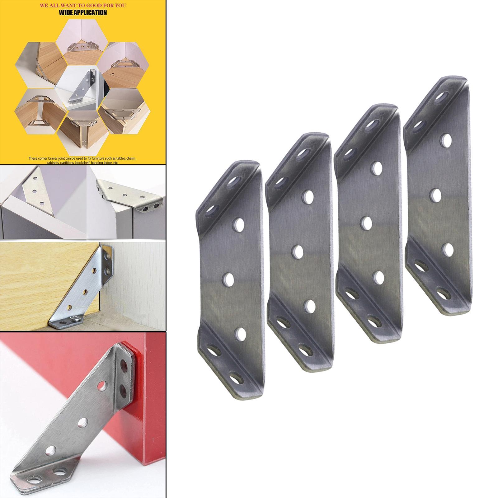 4x Stainless Steel Corner Joint, Furniture Corner Connector Fastener, Angle Corner Brackets for Shelf Window Table