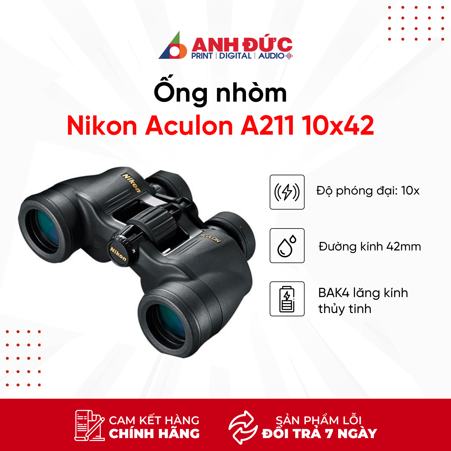 Ống Nhòm Nikon Aculon A211 10 x 42/ 10 x 50 - Hàng Chính Hãng