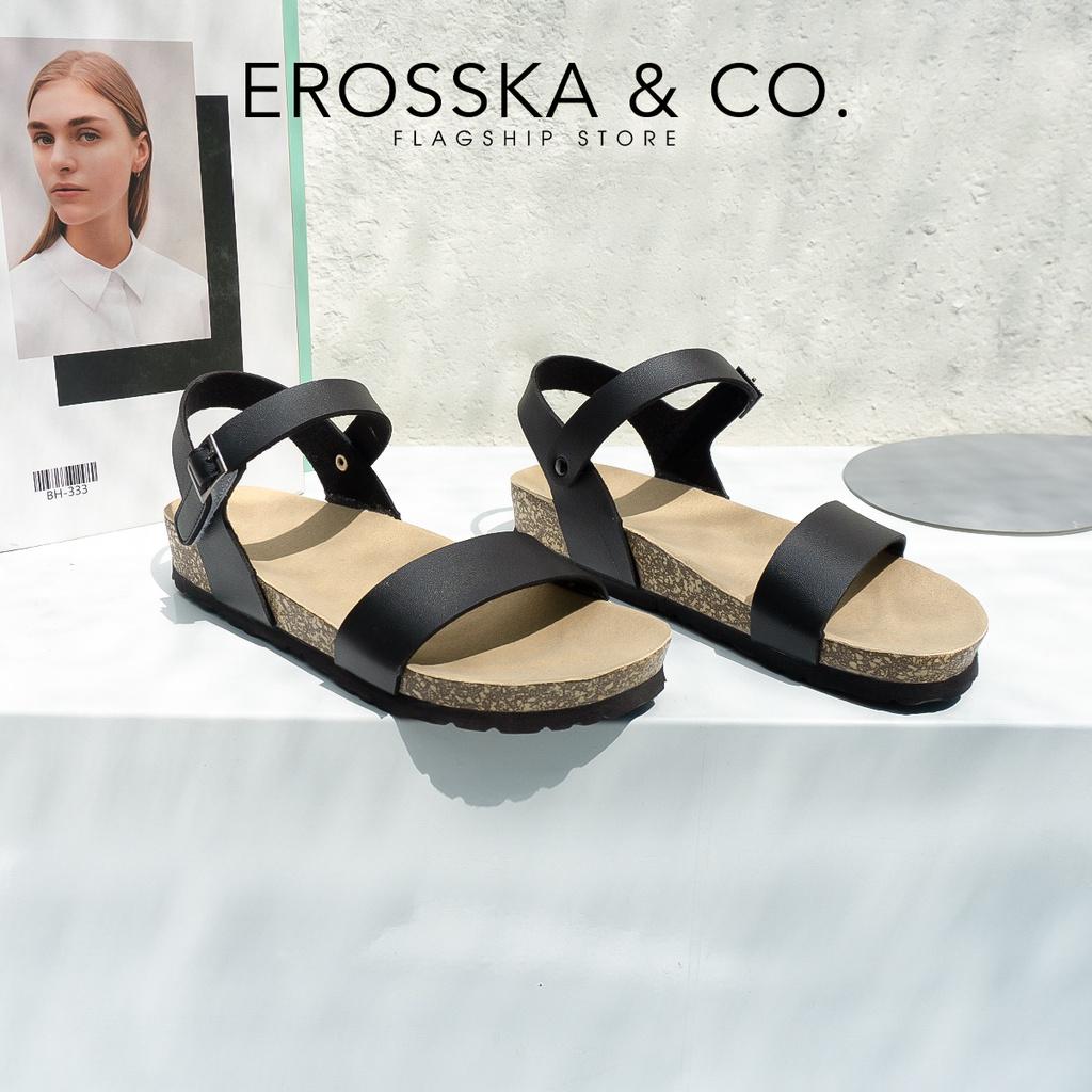 Erosska - Giày sandal đế trấu quai ngang hai màu đen trắng - DT004