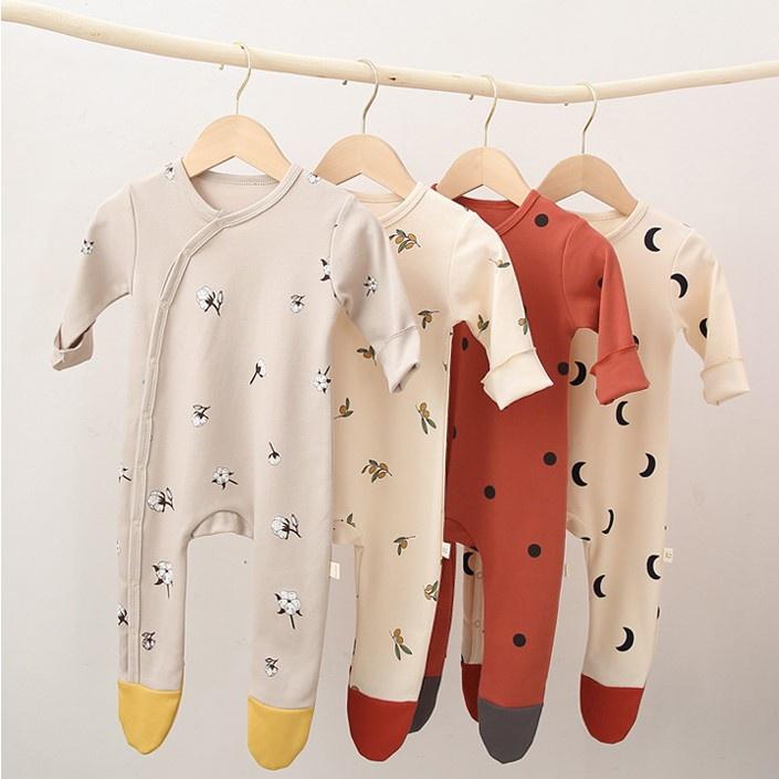 Bodysuits cotton dài tay kèm mũ cho bé sơ sinh từ 0 đến 24 tháng, style Hàn Quốc