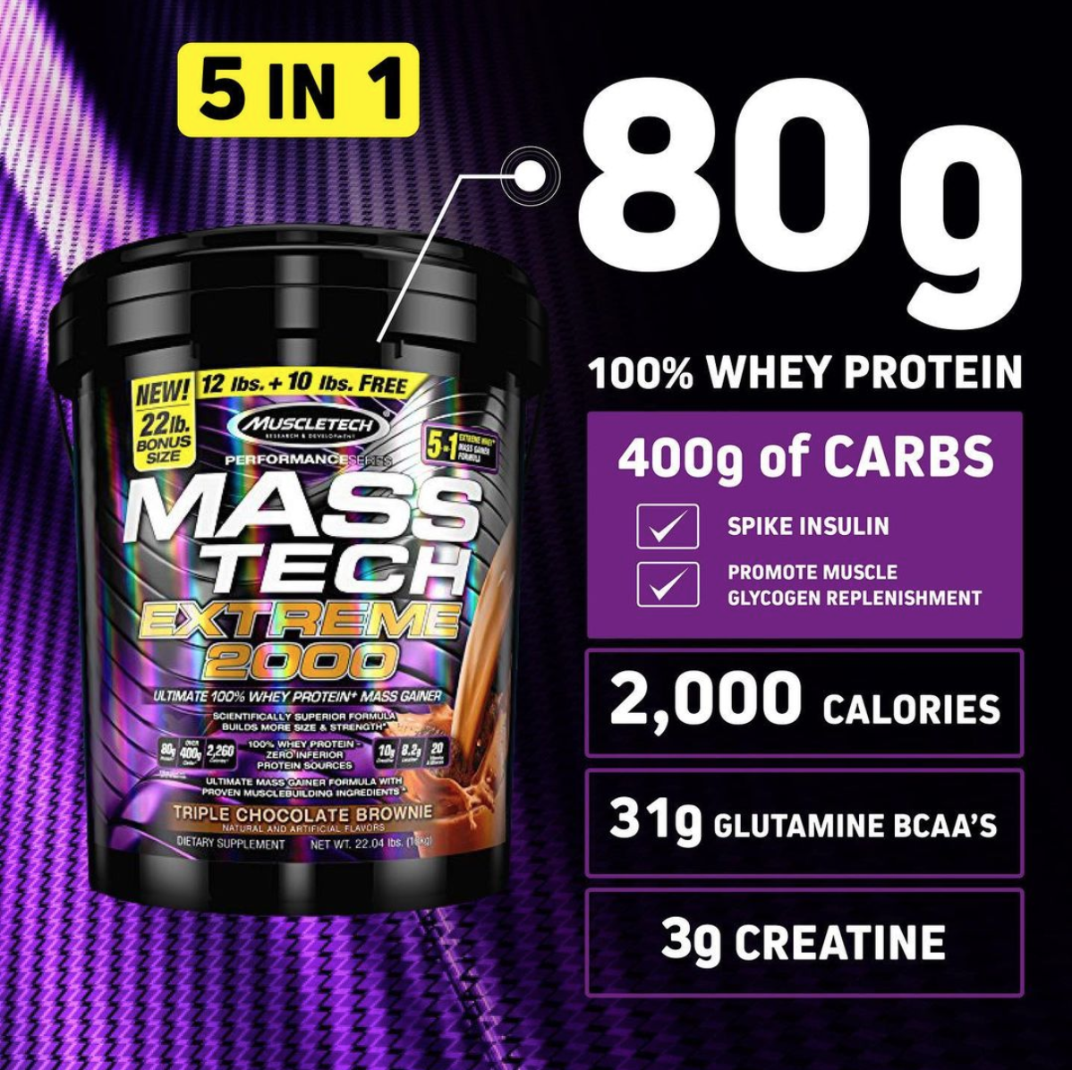 Sữa tăng cân tăng cơ Mass Tech Extreme 2000 22lbs – Hỗ trợ Tăng Cân Nhanh + Tăng Sức Mạnh từ nguồn dinh dưỡng đầy đủ như 1 bữa ăn - Hàng nhập khẩu chính hãng - Thương hiệu Muscletech - Kèm quà tặng