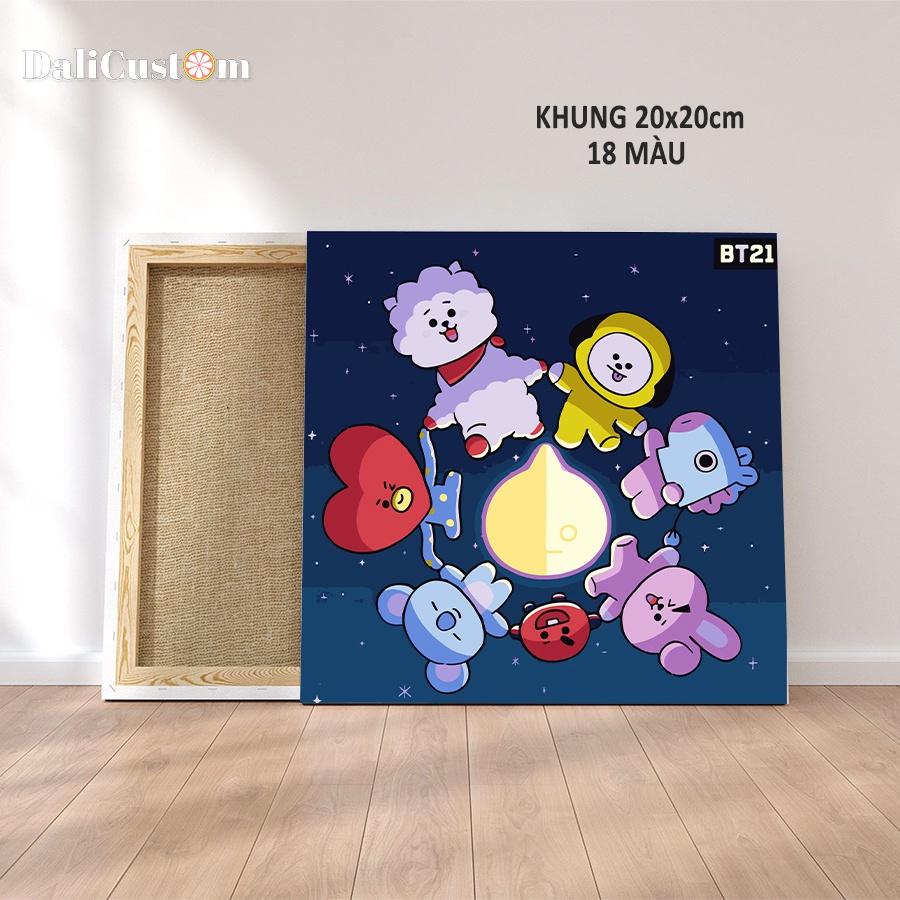 Tranh Tô Màu Số Hóa BTS BT21 Căng Khung Sẵn 20x20cm 25x25cm 40x40cm Có Sẵn Mới Về Mẫu Mới