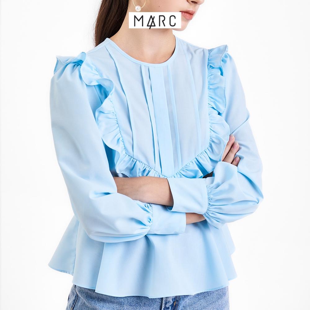 Áo kiểu nữ MARC FASHION tay dài xếp li ngực cổ phối bèo TRSH090622