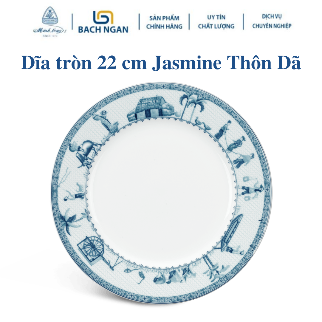 Dĩa tròn Minh Long 22 cm Jasmine Thôn Dã - Bằng sứ, Hàng Đẹp, Cao Cấp, Dùng Trong Gia Đình, Đãi Khách, Tặng Quà Tân Gia
