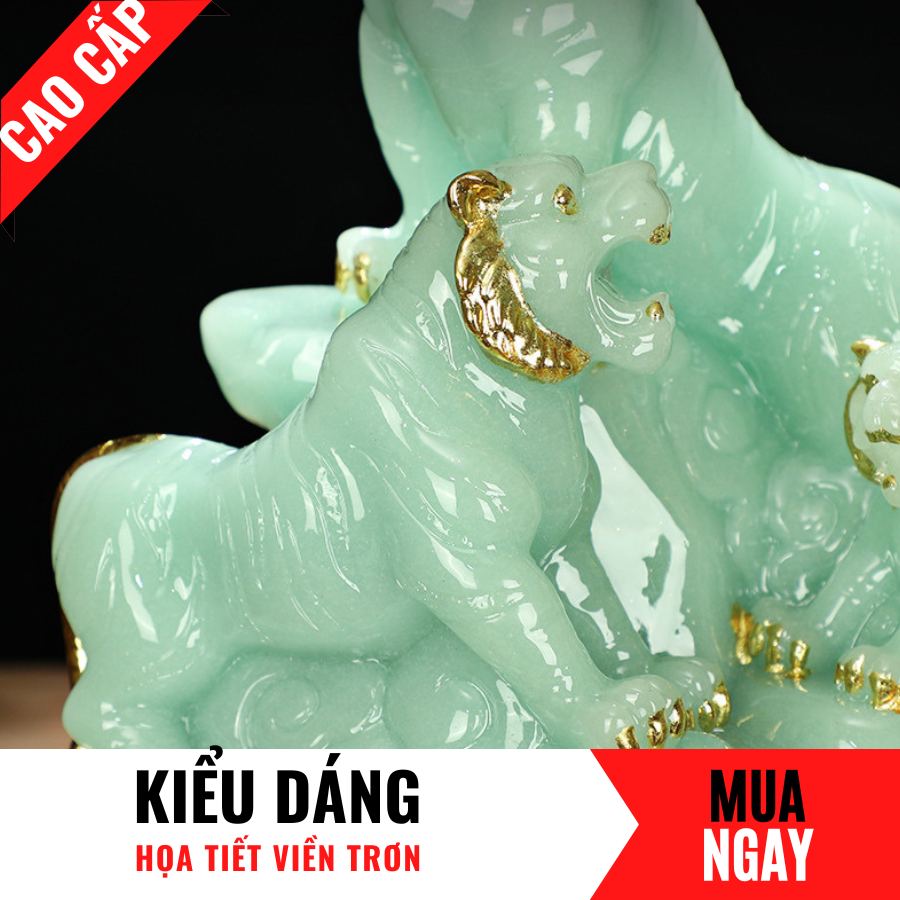 Tượng Tam Hổ Trang Trí Phong Thủy Bằng Đá Băng Ngọc Cao 28cm