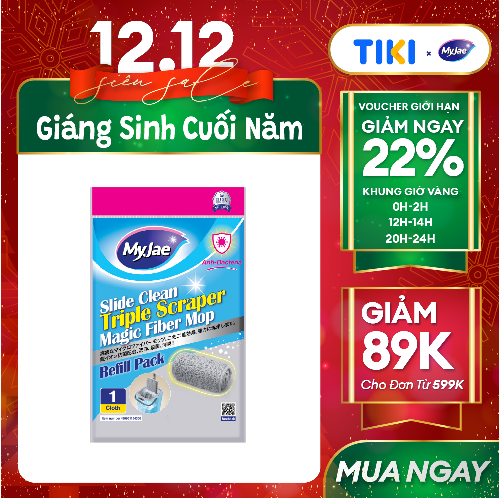 Bông Lau Thay Thế MyJae Sợi Microfiber Dành Cho Cây Lau Nhà Tự Vắt 2 Ngăn 33cm x 12cm