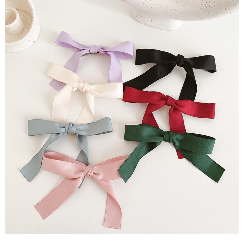 Cặp tóc nơ nhỏ dài vải satin Hàn Quốc xinh xắn dễ thương tiểu thư - Phụ kiện tóc, dây cột tóc