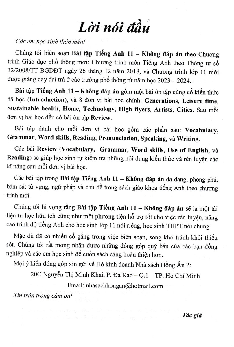 Bài Tập Tiếng Anh Lớp 11 - Theo Chương Trình Chân Trời Sáng Tạo (Kèm File Đáp Án)_HA