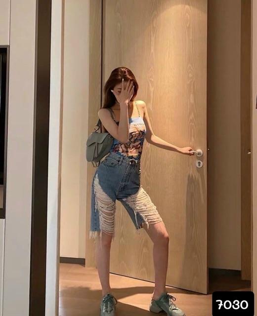 Quần jean ngố, quần bò ngố, quần jeans lửng ngói rách tua rua -8sT