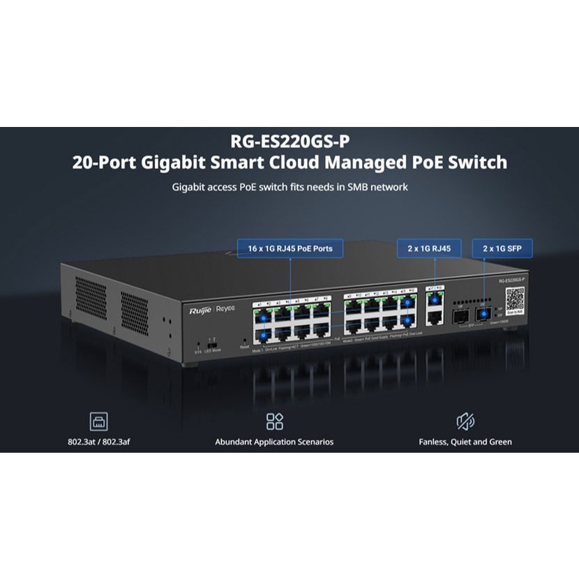 Switch POE 16 cổng Ruijie RG-ES220GS-P Gigabit Smart POE - Hàng chính hãng