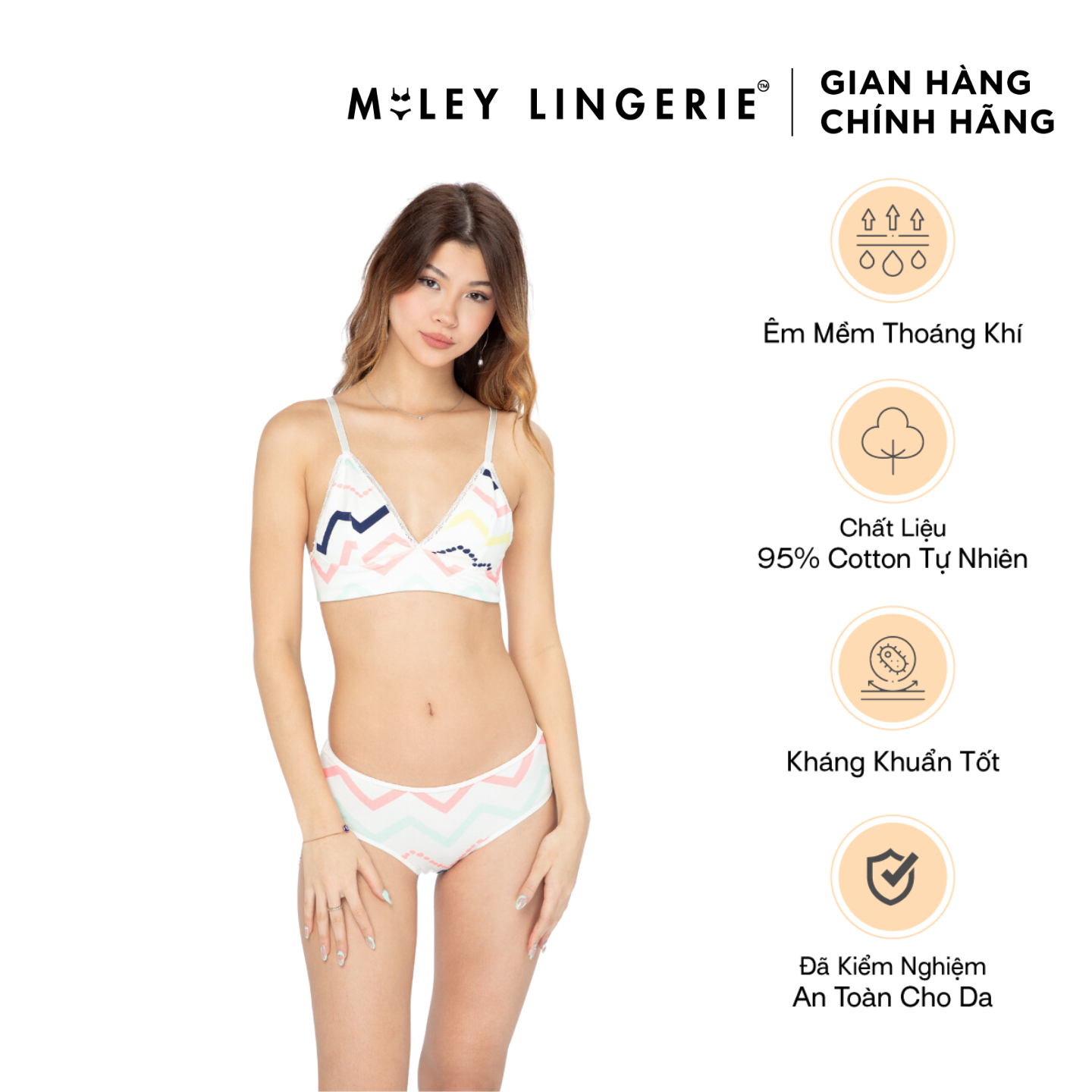 Bộ Đồ Lót Cotton Lụa Phối Ren Nature Wind Miley Lingerie - Họa tiết