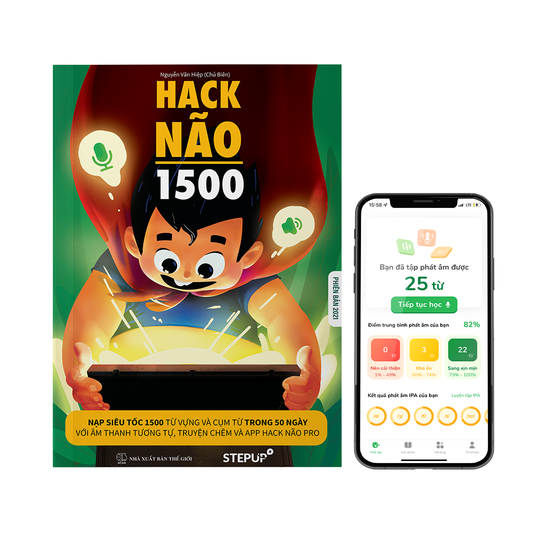 Sách - Hack Não 1500 (Phiên bản 2022) - Tặng App Hack Não Pro học phát âm miễn phí