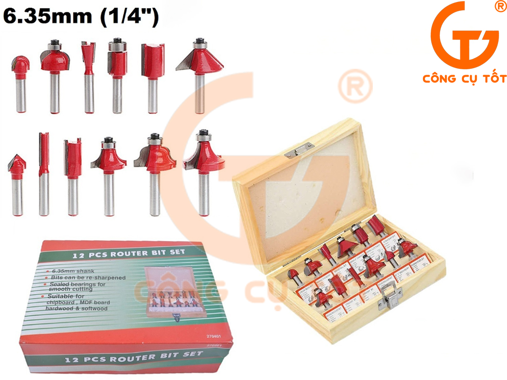 Hộp 12 mũi soi gỗ cốt 12.7mm - ½ inch đỏ