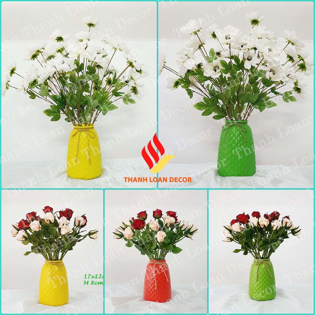 Lọ hoa trang trí Bát Tràng - Bình hoa gốm sứ men mát xinh xắn cao 21 cm - 3 màu