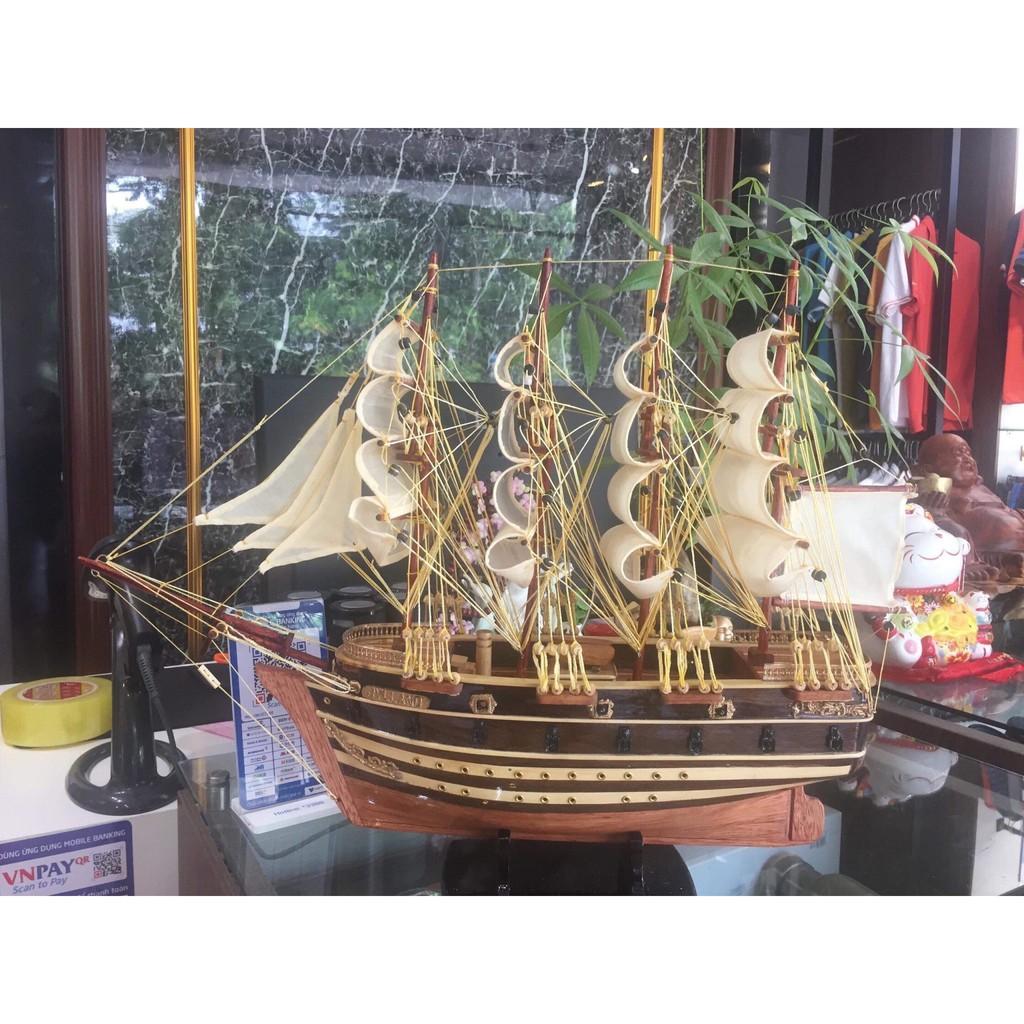 Thuyền Buồm Dài 56cm Gỗ Còng- Buồm màu Trắng Vàng