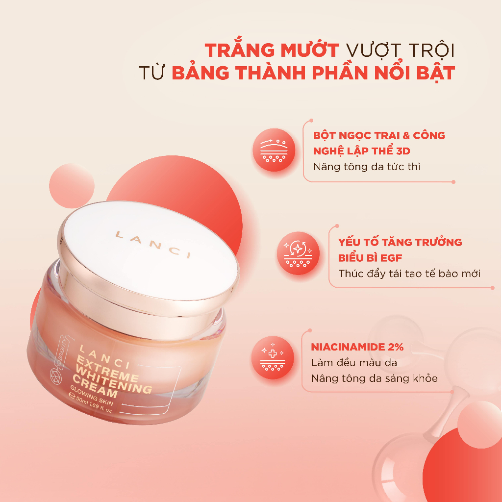 Combo 2 Kem dưỡng trắng da LANCI trắng mướt mịn màng, da sáng đều màu 50ml x2