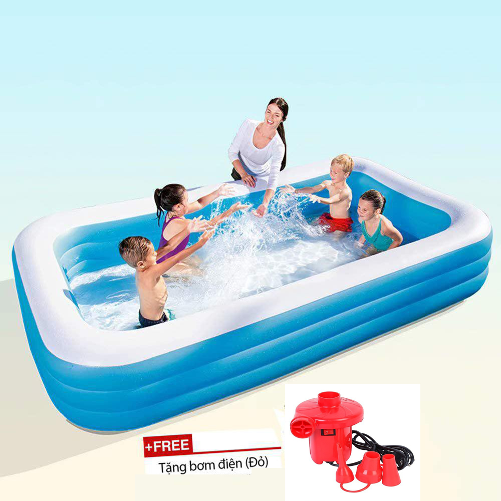 Bể bơi phao 3 tầng cho bé kích thước 250x150x55 cm (mẫu mới) tặng kèm tặng kèm bơm điện 2 chiều