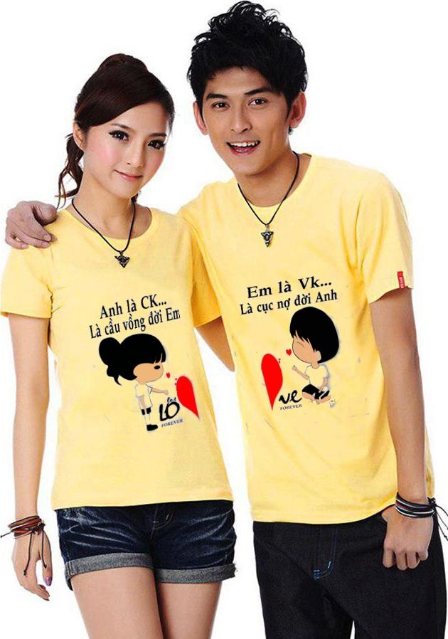 Bộ Áo Thun Đôi Em là Vk Anh là Ck Màu Vàng Nam Nữ