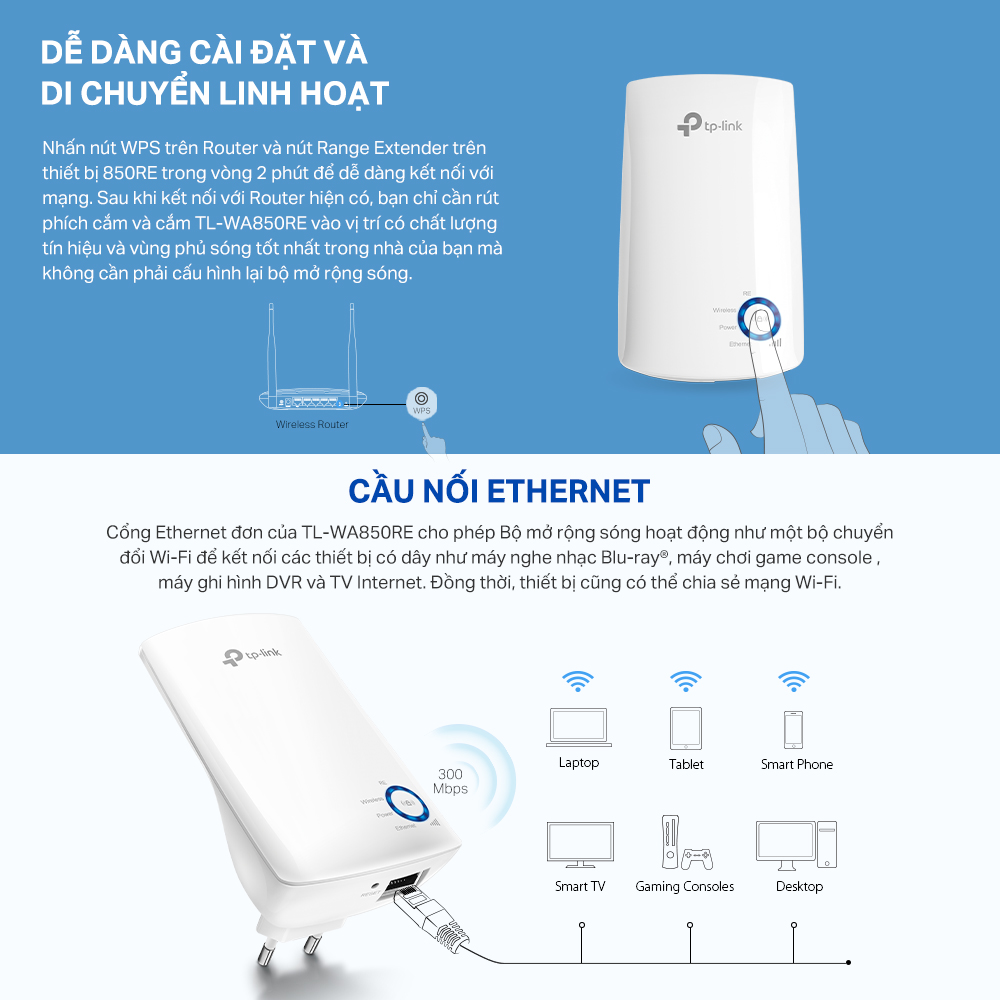 Hình ảnh Bộ Mở Rộng Sóng Wifi TP-Link TL-WA850RE Chuẩn N 300Mbps - Hàng Chính Hãng