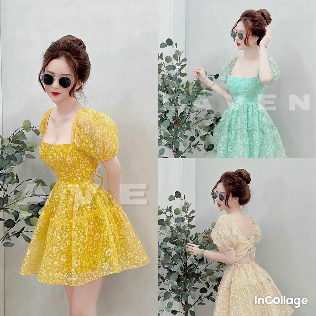 Đầm váy nữ ren hoa dáng xòe cổ vuông họa tiết tôn dáng trẻ trung siêu xinh bkfrre