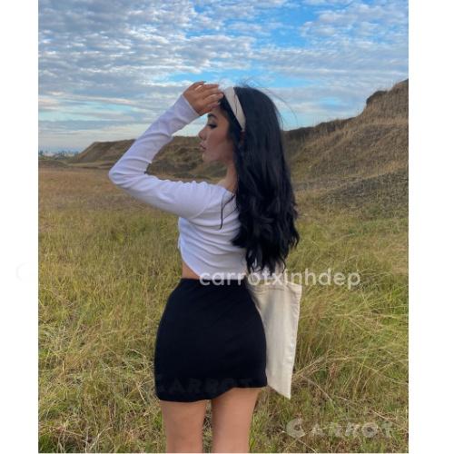SET ÁO CỘT NƠ TAY DÀI CHÂN VÁY HỞ LƯNG CỘT DÂY NGẮN FREESIZE THỜI TRANG NỮ carrotxinhdep