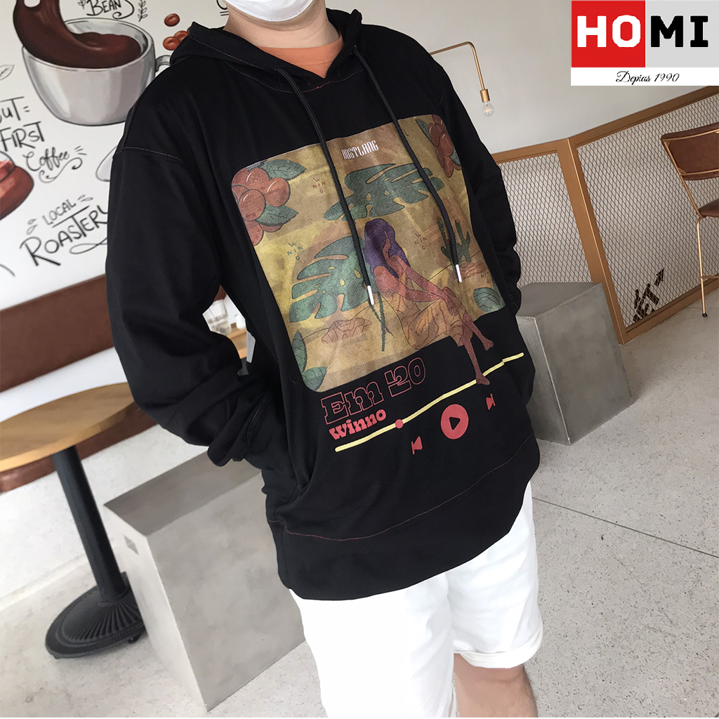 Áo Khoác Hoodie Có Mũ Form Rộng Unisex Nam Nữ màu đen Homi Fashion