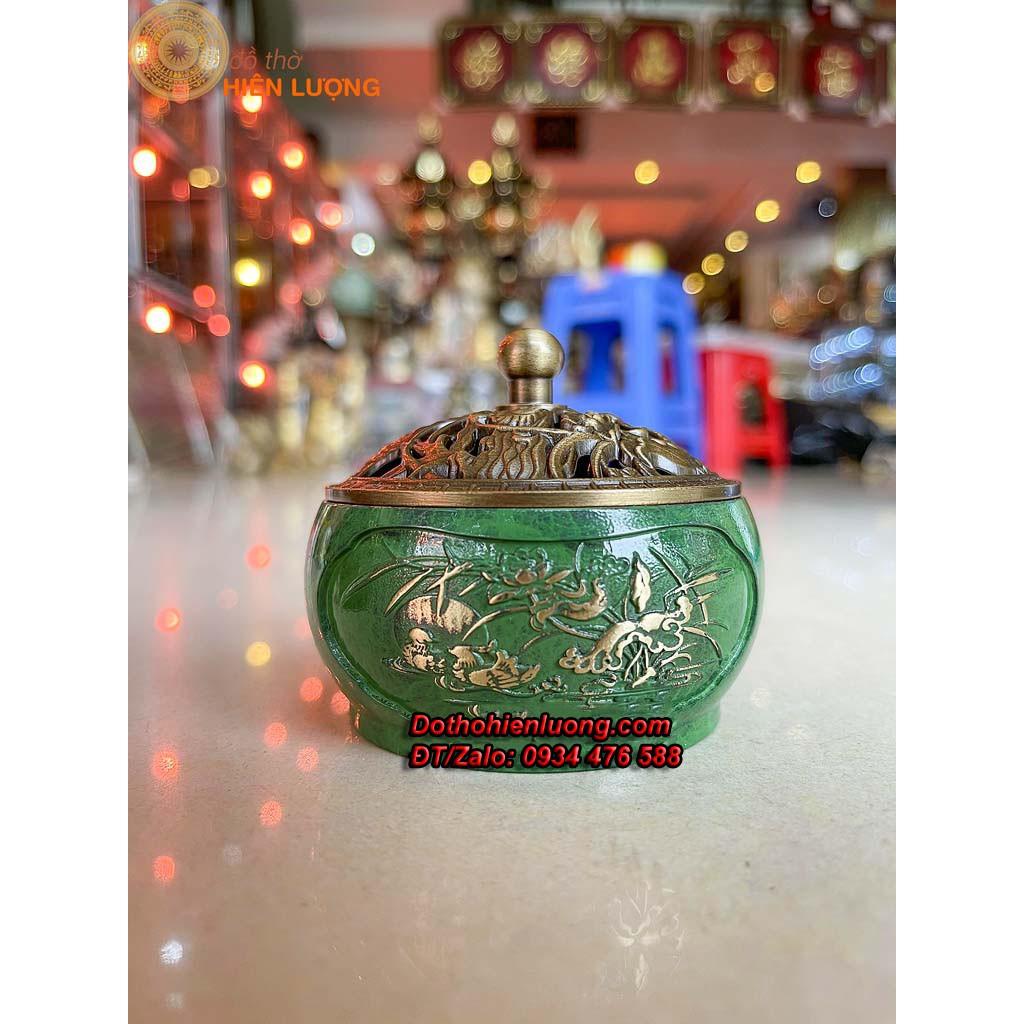 Lư Xông Trầm Bằng Đồng Màu Xanh và Màu Nâu Cực Đẹp