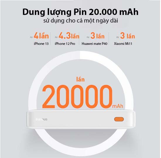 Pin dự phòng Baseus Airpow Light Battery Fast Charging Power Bank 20000mAh PD 20W - Hàng chính hãng