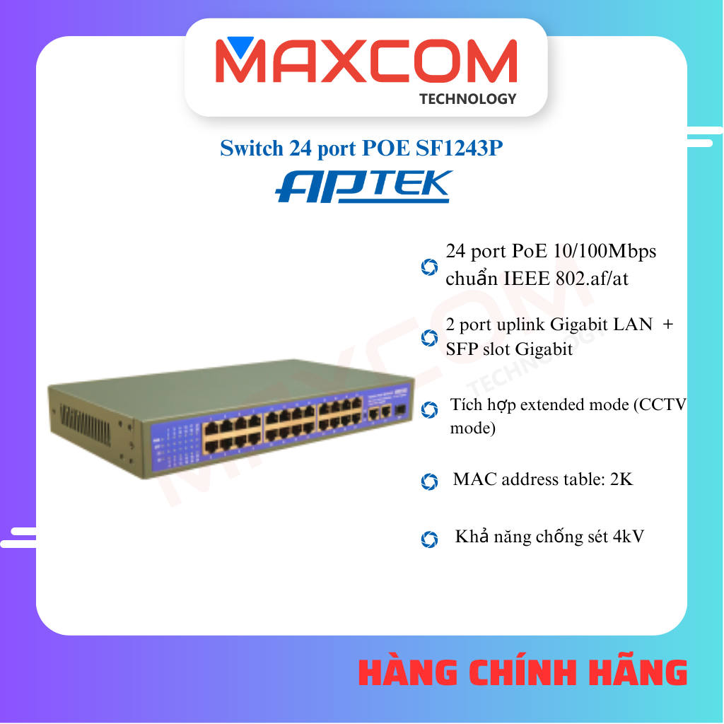 Switch APTEK SF1243P 24 Port POE - Hàng chính hãng