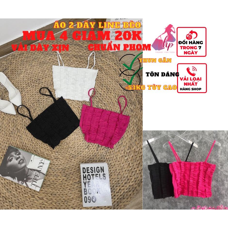 Áo 2 dây nữ kiểu line bèo croptop đẹp ôm body thun gân màu trắng đen cực dễ thương hàn quốc A110
