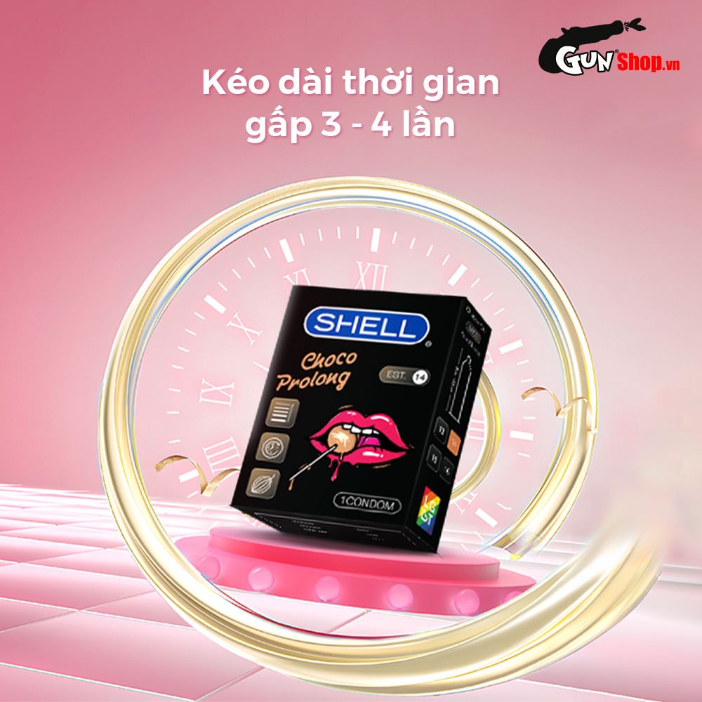 Bao cao su Shell Choco Prolong kéo dài thời gian, hương chocolate - Hộp 1 cái