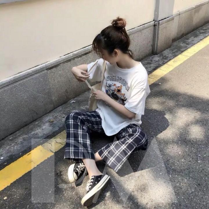 Quần kẻ karo ống suông mẫu mới hot Ảnh thật