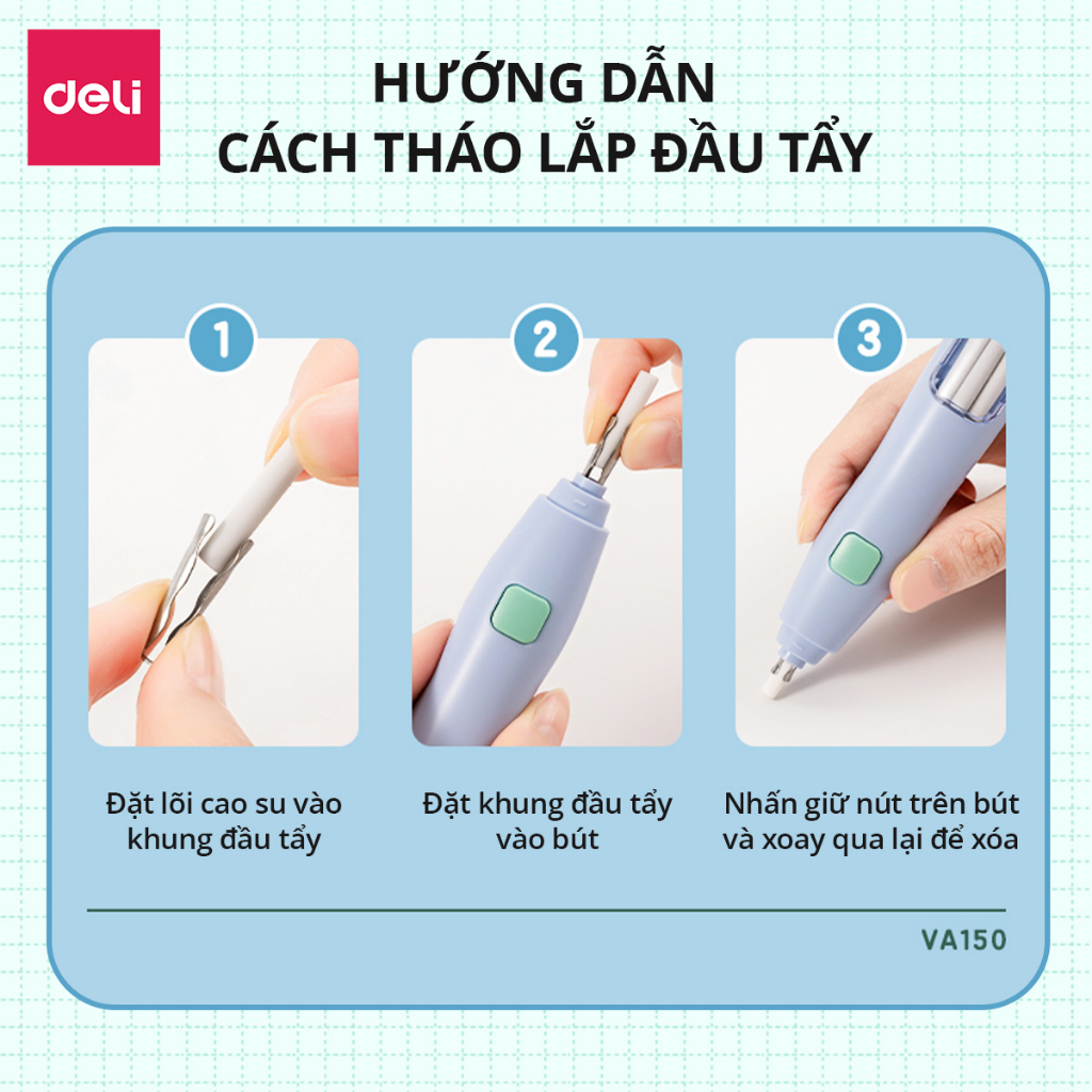 [PHIÊN BẢN MỚI] Bút tẩy điện Deli - Đánh bóng tranh vẽ, tẩy chi tiết nhỏ/to - 20 lõi thay Học sinh sinh viên văn phòng