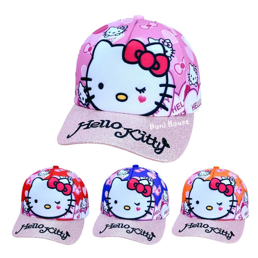 Nón Kết Mũ Lưỡi Trai Cho Bé Gái Từ 4 5 6 7 Tuổi Vòng Đầu 52cm Màu Hồng Hình Mèo Kitty Dễ Thương NK252