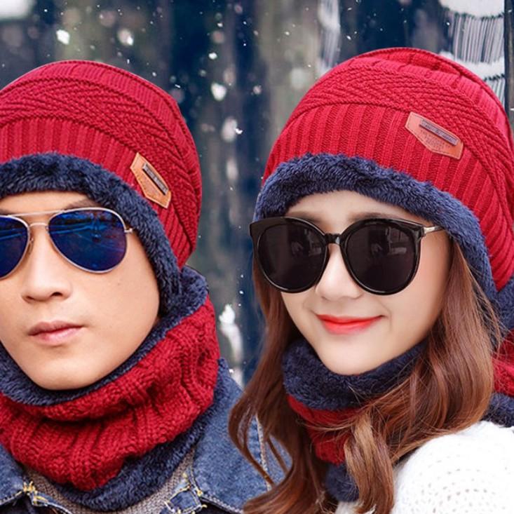 Mũ Len Nam Nữ Kèm Khăn Quàng Cổ Người Lớn Và Trẻ Em Chống Cái Lạnh Mùa Đông