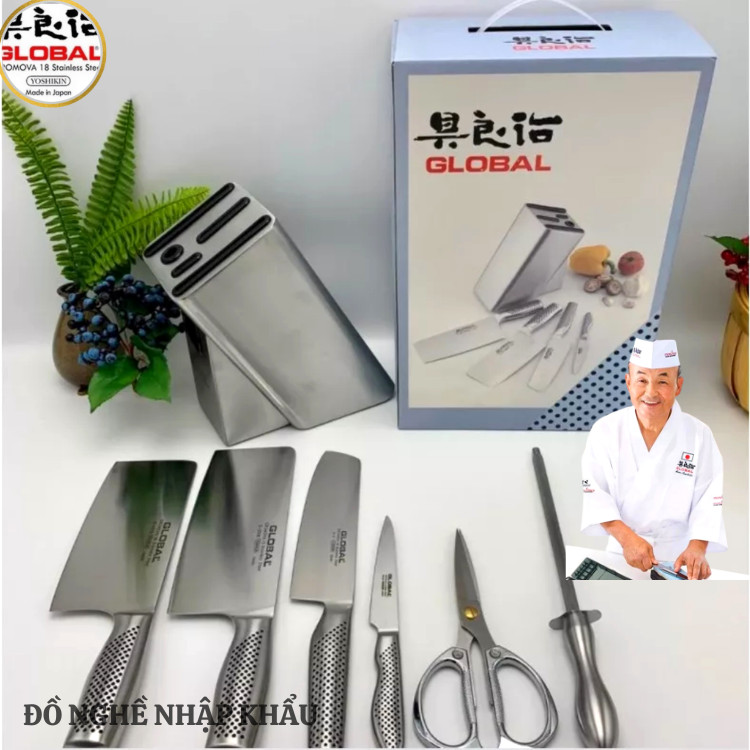 Bộ dao nhà bếp 7 Món Cao Cấp Nhập Khẩu Từ Nhật Bản -Bằng thép trắng ốp 3 lớp không gỉ
