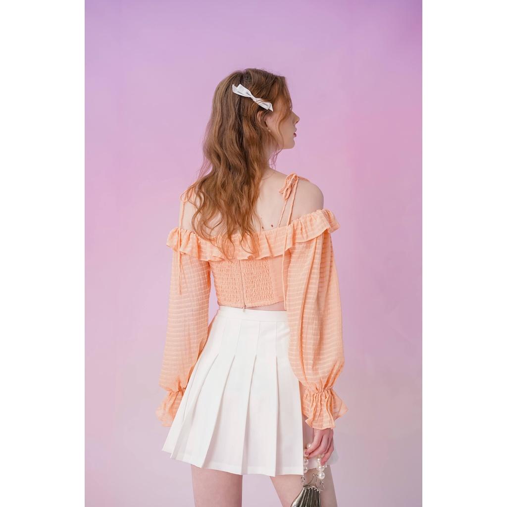 Áo kiểu nữ Méo shop hai dây trễ vai bèo nhún phong cách Hàn Quốc Kandy