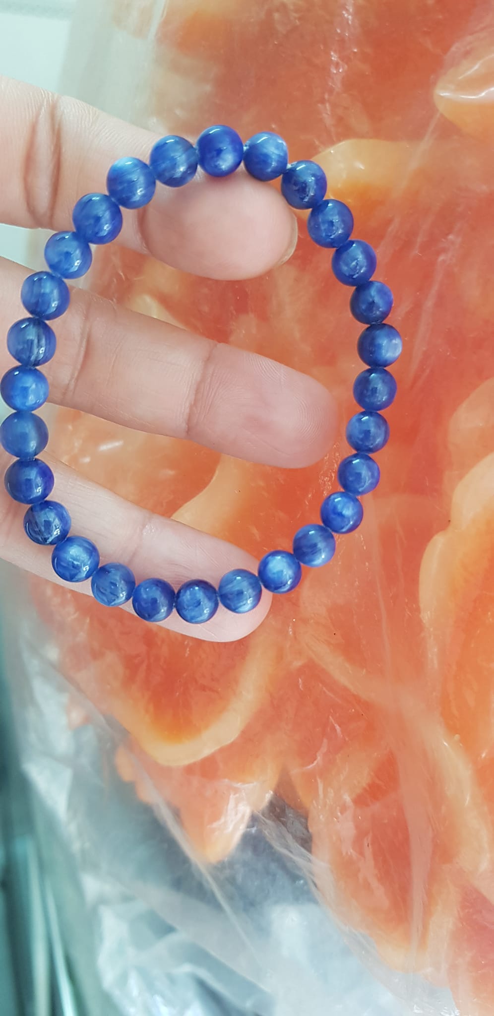Vòng tay nữ đá kyanite tự nhiên hay đá Sapphire nước xanh dương Đậm bóng đẹp 6mm nữ mệnh Thủy mệnh Mộc đeo ạ