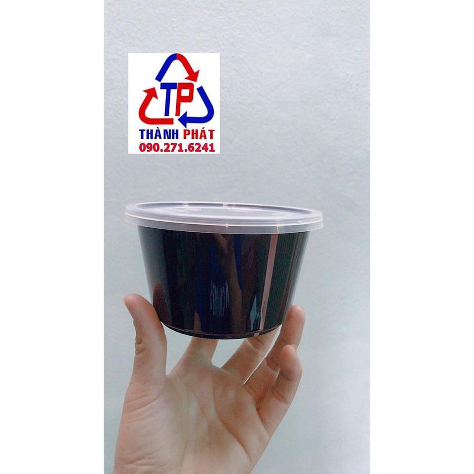 50 Thô nhựa đen 500ml có nắp- hộp tròn đen đựng chè 500ml - Thố tròn đựng thức ăn nóng lạnh