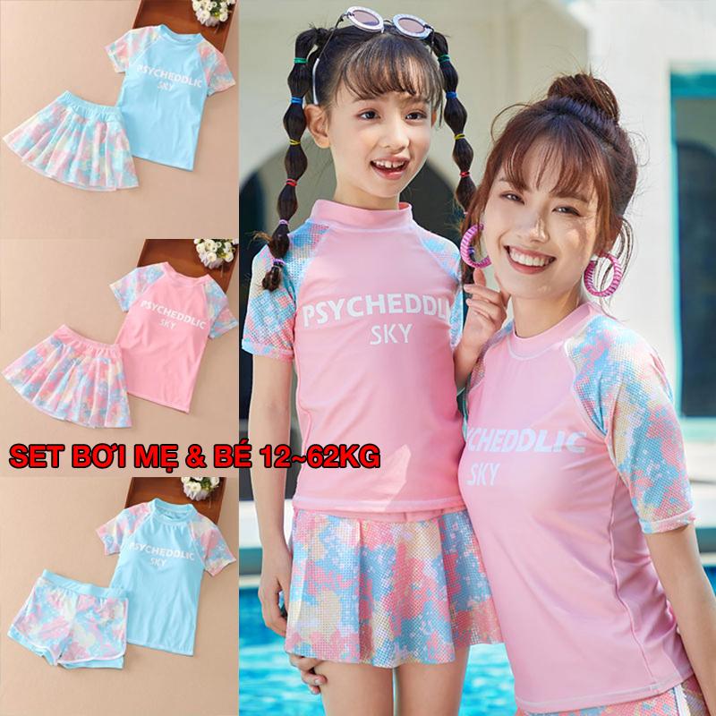 Bộ bơi cho bé gái & mẹ 12-62kg set đồ bơi trẻ em người lớn bikini đi biển quần váy BƠI SKY