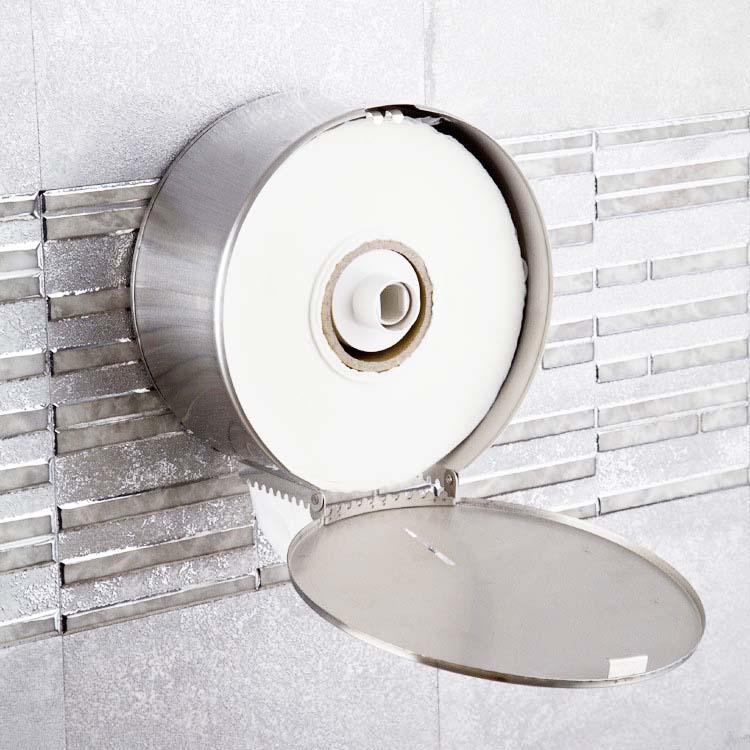 Hộp đựng giấy vệ sinh cuộn lớn tròn công cộng RANCO chất liệu inox 304 gắn tường bền đẹp đảm bảo - R08901
