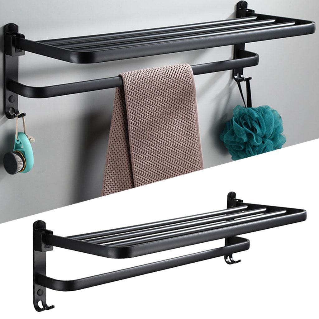 Towel Rack Modern Towel Shelf Wall Mounted Folding w/ Towel Bar Hanger
