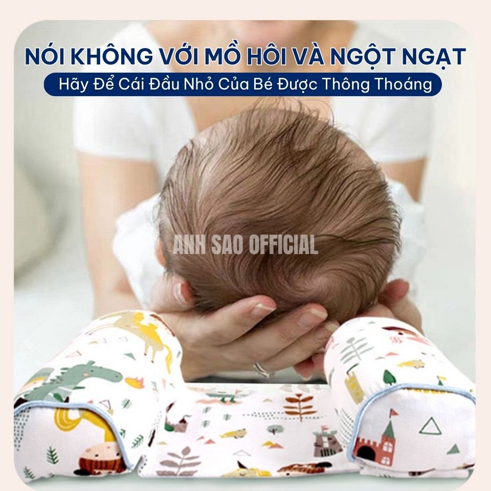 Gối Định Hình Đầu Cho Bé Sơ Sinh Cao Cấp Ánh Sao Chắc Chắn Có Khoá Dán Hỗ Trợ Đầu Cổ Thoáng Khí