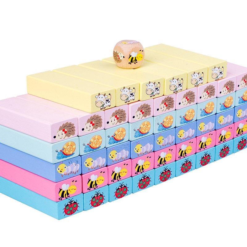 Bộ đồ chơi rút gỗ 51 thanh in hình ngộ nghĩnh nhiều màu sắc cỡ lớn - trò chơi gắn kết gia đình