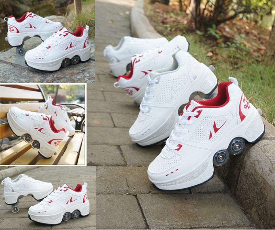 Giày biến dạng với bánh xe trượt băng 4 bánh xe đôi giày con lăn thông thường Color: light black Shoe Size: 35