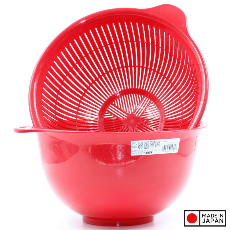 Rổ nhựa cao cấp hình lưới xoắn ốc màu đỏ tay cầm hai bên Nội địa nhật Bản