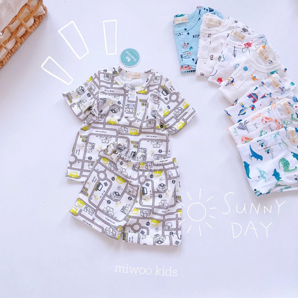 Bộ Short Cotton Bozip Bé Trai Miwoo Kids Vải Mềm Co Giãn Thoải Mái, Thấm Mồ Hôi Tốt In Hình 7-20kg