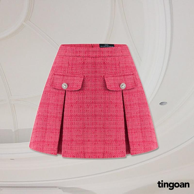 Chân váy tweed cạp lưng cao xếp ly hồng tingoan PINK SWEET SKIRT/PK (có quần trong